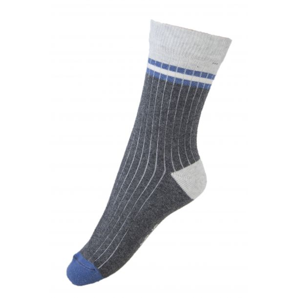Melton Socken, grau mit blaue und wei&szlig;e Streifen