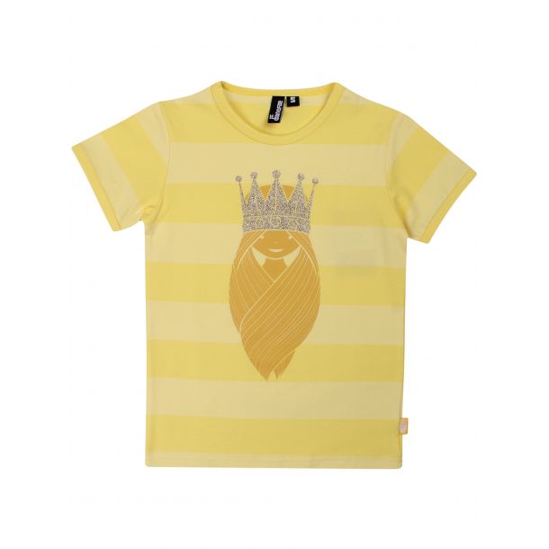 Danef - Flot T-shirt i gule striber med vikinge pigen Freja 