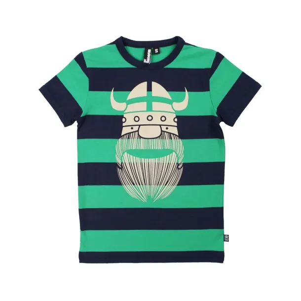 Danefae - Danerainbow Ringer - gestreiftes T-Shirt mit dem Wikinger Erik, navy/green