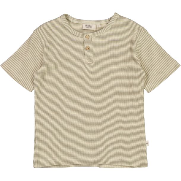 Wheat - rib ko t-shirt med fin striber Lumi, warm stone stripe