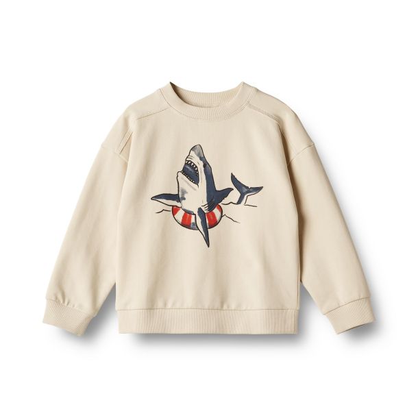 Wheat - Smart sweatshirt Wyatt med en sjov hval - sandshell