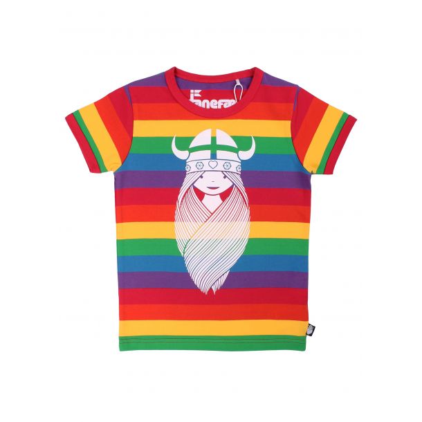 Danef - Frisk regnbuestribet t-shirt - med vikingpigen Freja