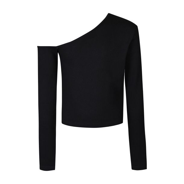 D-XEL - one-shoulder langarm Shirt, schwarz