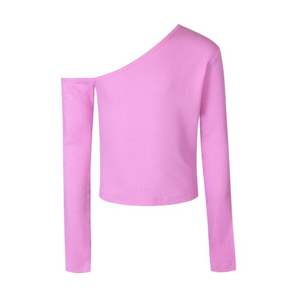 D-XEL - one-shoulder langrmet t-shirt, cyclamen pink