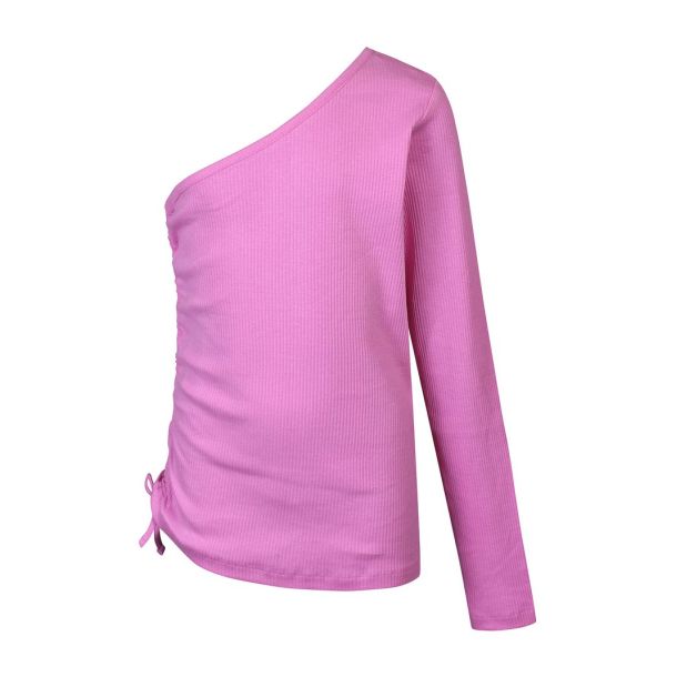 D-XEL - Chicory - one-shoulder langrmet t-shirt, cyclamen pink