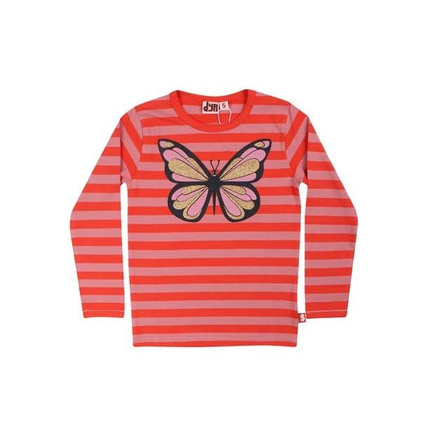 Danef DYR - Dyrroar - Fin T-Shirt rosa-koralstribet - med glitter sommerfugl