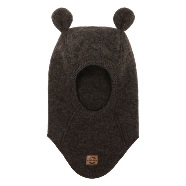 Mikk Line - bld merino-uld hue med bamse rer, dark brown melange