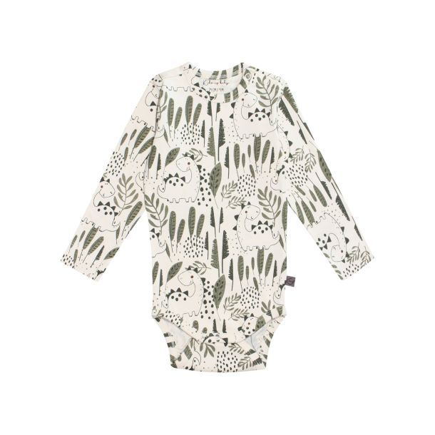 Kids Up Baby - langarm body med dinsosaur print, sandshell