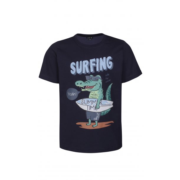 Kids Up - Cool T-shirt i navy med en surfer krokodille - Surf 234