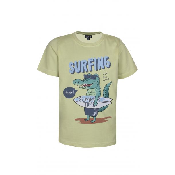 Kids Up - Flot T-shirt i lime med en surfer krokodille - Surf 234