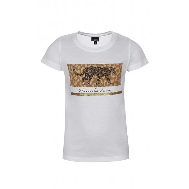Kids Up - Flot hvid T-shirt med leopard og glitter 