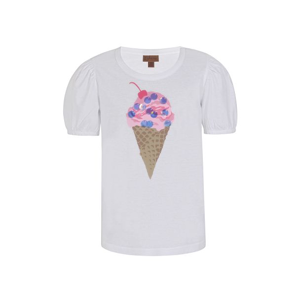 Kids Up &#150; Romantisk t-shirt med pufrmer og en is - hvid