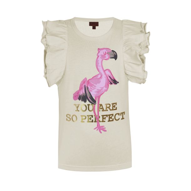Kids Up &#150; Sch&ouml;nen T-Shirt mit R&uuml;schen und mit einen Flamingo - Gelb