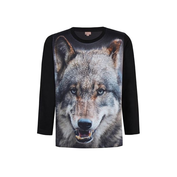 Kids Up - T-shirt - med ulvemotiv, Sort