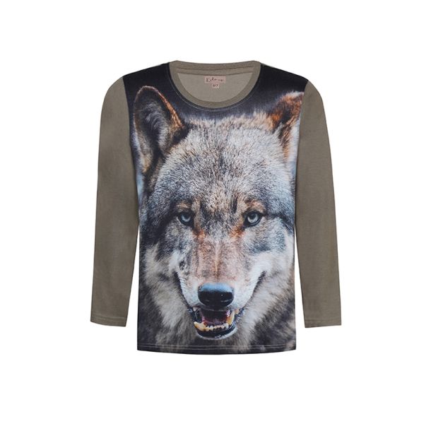 Kids Up - T-shirt - med ulvemotiv, Army