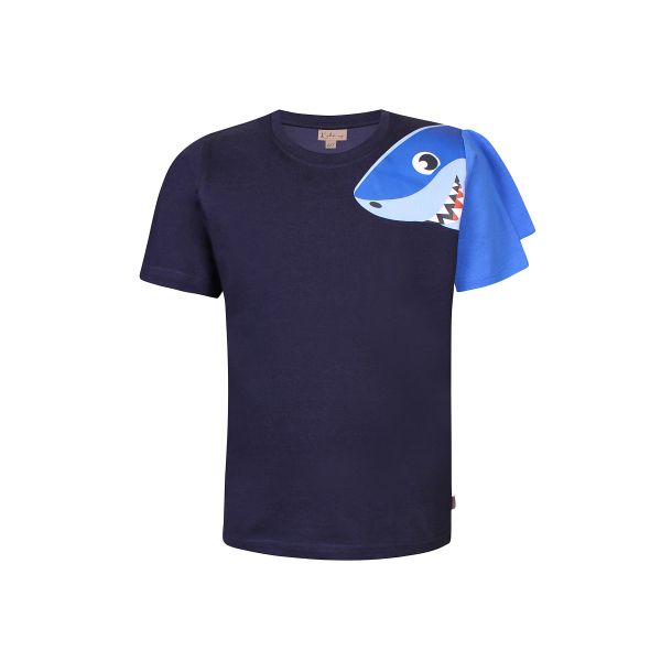 Kids Up - kortærmet T-Shirt med haj print, navy - -