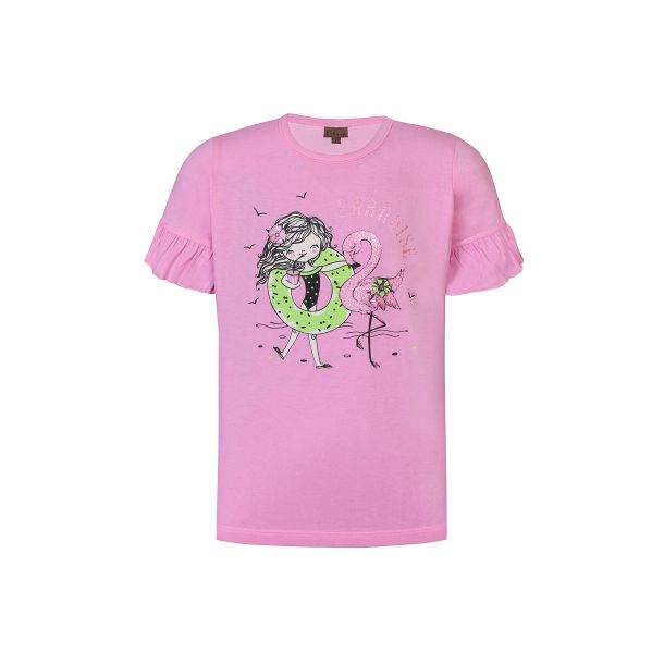 Kids Up - kortrmet printet T-shirt i begonia pink
