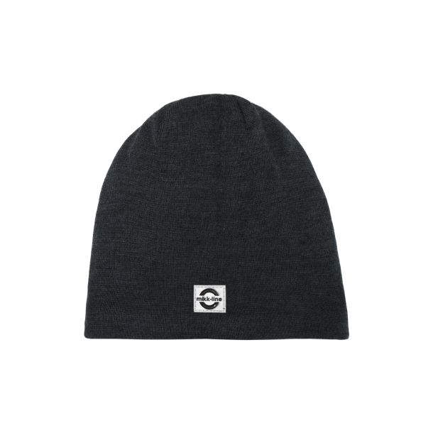 Mikk Line - ensfarvet uld hue beanie, dark grey melange