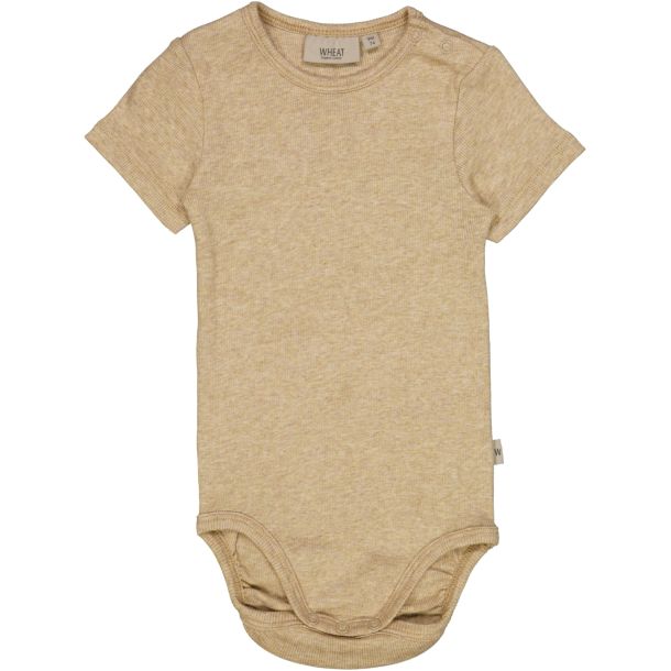 Wheat - Sd langrmet body t-shirt i Dark Oat Melange