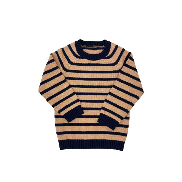 Okker Gokker - gestreifter Woll-Pullover, camel navy