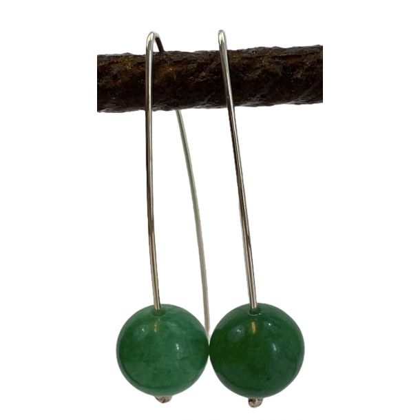 Dress-room - Hngende reringe i sterlingslv med grn jade sten 