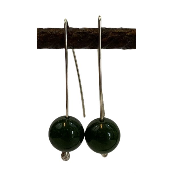 Dress-room - Fantastiske hngende reringe i sterlingslv med Jade sten i armygrn farve