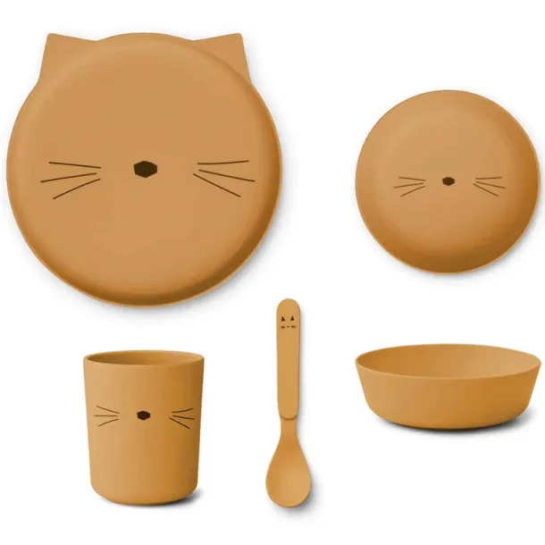 Liewood - niedliches Speiseset 4-teilig, Katze golden caramel