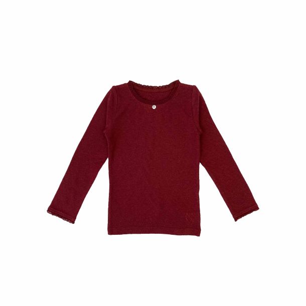 Okker Gokker - flot uld bluse med pointelle, burgundy