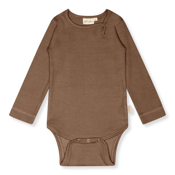 Petit Piao - ensfarvet langrmet body, choclate brown