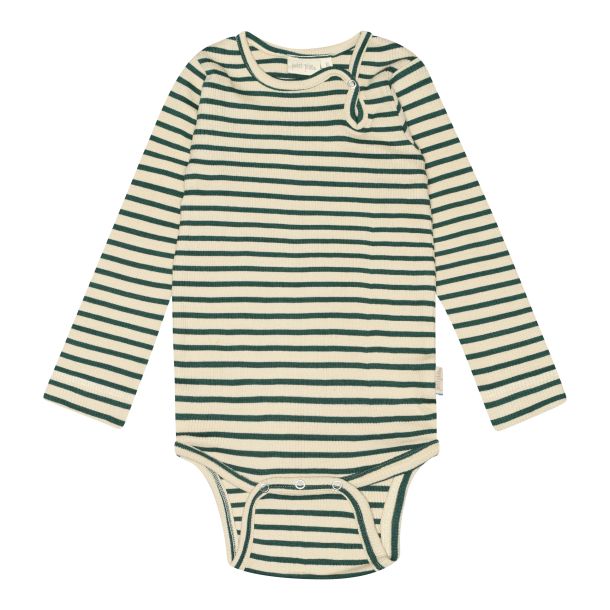 Petit Piao - stribet langrmet body, emerald green