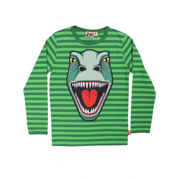 Danefæ DYR - Roar T - L/A T-shirt - grønstribet med T-REX - - IsaDisaKids