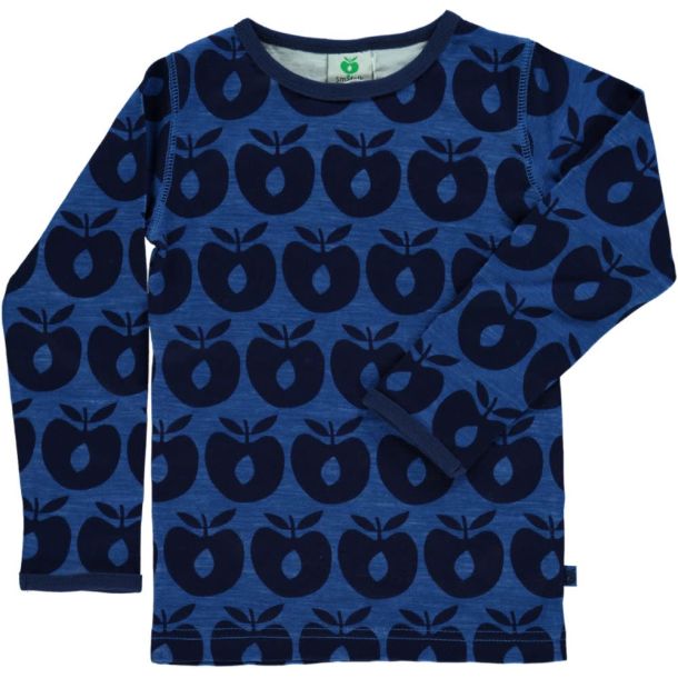 føle Gedehams Opsætning Småfolk - lækker uld-trøje med æbleprint - Blå - Uldtøj - IsaDisaKids