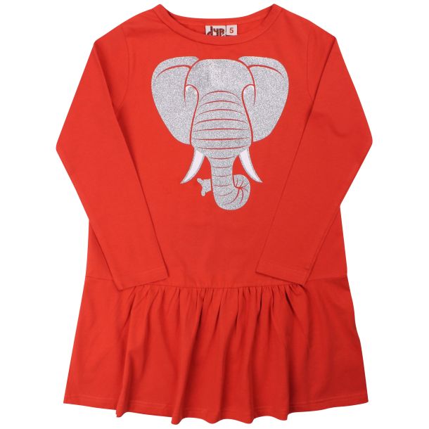 Danef DYR - Skn kjole i orange med slv elefant